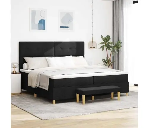 Kastītes Atsperu Gulta Ar Matraci Melna 200 X 200 Cm Audums Vidaxl