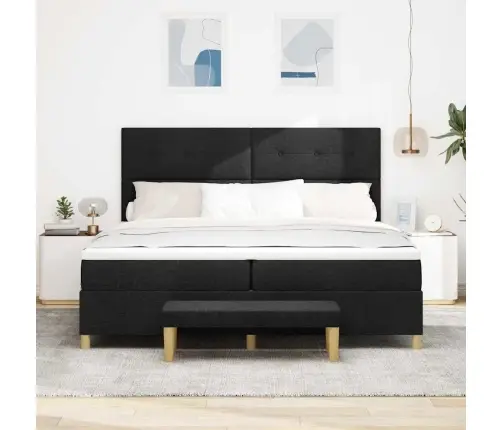 Kastītes Atsperu Gulta Ar Matraci Melna 200 X 200 Cm Audums Vidaxl