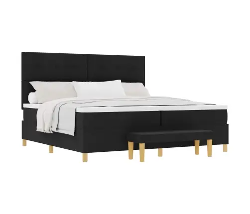 Kastītes Atsperu Gulta Ar Matraci Melna 200 X 200 Cm Audums Vidaxl