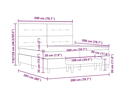 Kastītes Atsperu Gulta Ar Matraci Melna 200 X 200 Cm Audums Vidaxl