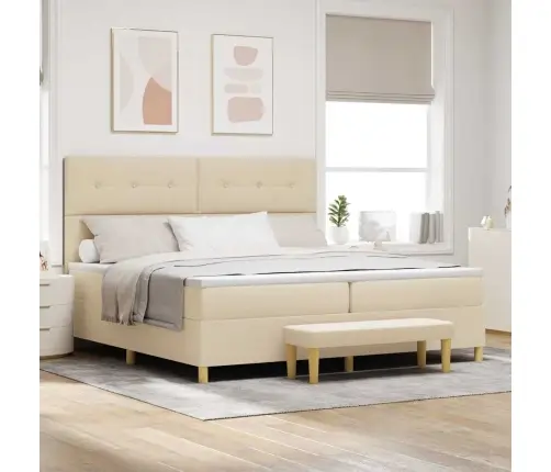 Kastītes Atsperu Gulta Ar Matraci Krēmkrāsa 200 X 200 Cm Audums Vidaxl