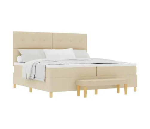 Kastītes Atsperu Gulta Ar Matraci Krēmkrāsa 200 X 200 Cm Audums Vidaxl