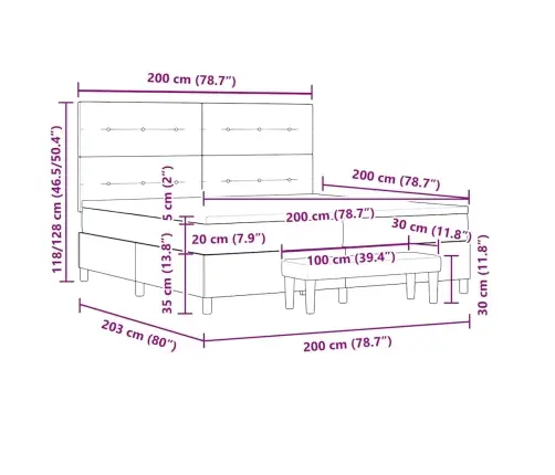 Kastītes Atsperu Gulta Ar Matraci Krēmkrāsa 200 X 200 Cm Audums Vidaxl