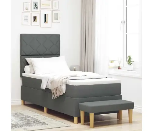 Kastītes Pavasara Gulta Ar Matraci Un Soli Tumši Pelēkā 80X200 Cm Audumā Vidaxl