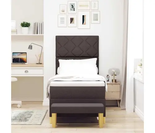 Gultas Rāmis Ar Matraci Un Soliņa Tumši Brūnā 80X200 Cm Auduma Vidaxl