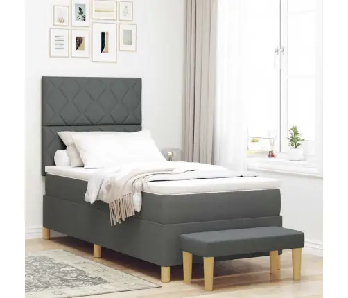 Kastītes Atsperu Gulta Tumši Pelēks 90 X 190 Cm Audums Vidaxl