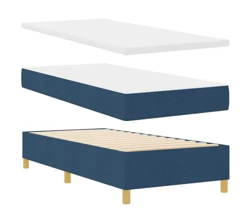 Kastītes Atsperu Gulta Ar Matraci Zila 90 X 190 Cm Audums Vidaxl