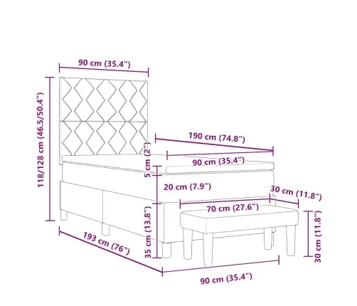 Kastītes Atsperu Gulta Ar Matraci Zila 90 X 190 Cm Audums Vidaxl