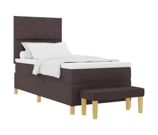 Kastīšu Atsperu Gulta Ar Matraci Un Soliņu Tumši Brūnā 90X200 Cm Audumā Vidaxl