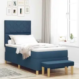 Kastītes Atsperu Gulta Ar Matraci Zila 90 X 200 Cm Audums Vidaxl
