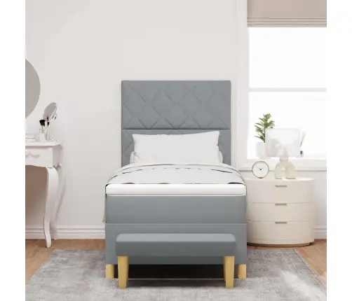 Kastītes Atsperu Gulta Ar Matraci Un Soli Gaiši Pelēks 100X200 Cm Audums Vidaxl