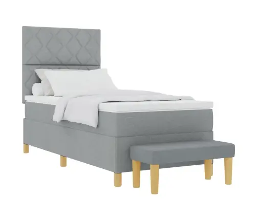 Kastītes Atsperu Gulta Ar Matraci Un Soli Gaiši Pelēks 100X200 Cm Audums Vidaxl