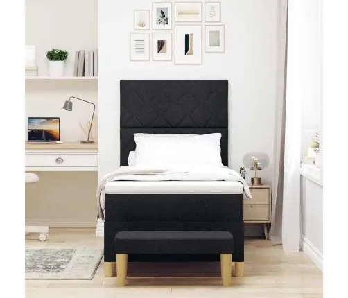 Koferis Gultai Ar Matraci Un Soli Melnā Krāsā 100X200 Cm Audumā Vidaxl