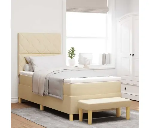 Kastītes Atsperu Gulta Ar Matraci Krēmkrāsa 100 X 200 Cm Audums Vidaxl