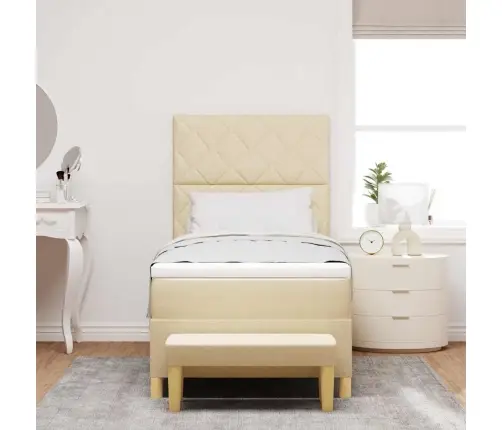 Kastītes Atsperu Gulta Ar Matraci Krēmkrāsa 100 X 200 Cm Audums Vidaxl