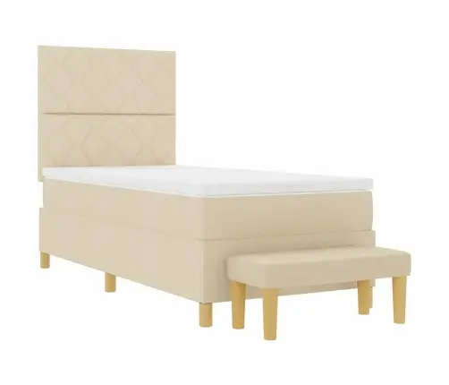 Kastītes Atsperu Gulta Ar Matraci Krēmkrāsa 100 X 200 Cm Audums Vidaxl