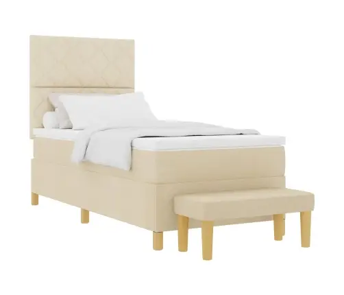 Kastītes Atsperu Gulta Ar Matraci Krēmkrāsa 100 X 200 Cm Audums Vidaxl