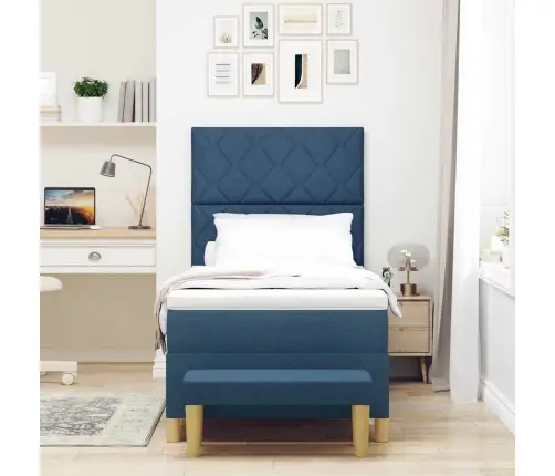 Kastītes Gulta Ar Matraci Un Soli Zila 100X200 Cm Audums Vidaxl