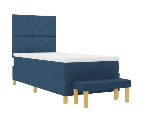 Kastītes Gulta Ar Matraci Un Soli Zila 100X200 Cm Audums Vidaxl