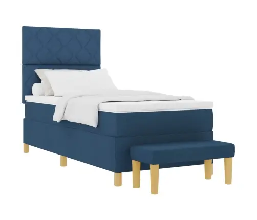 Kastītes Gulta Ar Matraci Un Soli Zila 100X200 Cm Audums Vidaxl