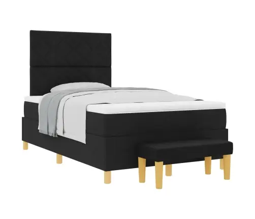 Kārba Ar Atsperēm Ar Matraci Un Soliņu Melnā Krāsā 120X190 Cm Auduma Vidaxl