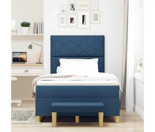 Kastītes Atsperu Gulta Ar Matraci Zila 120 X 190 Cm Audums Vidaxl