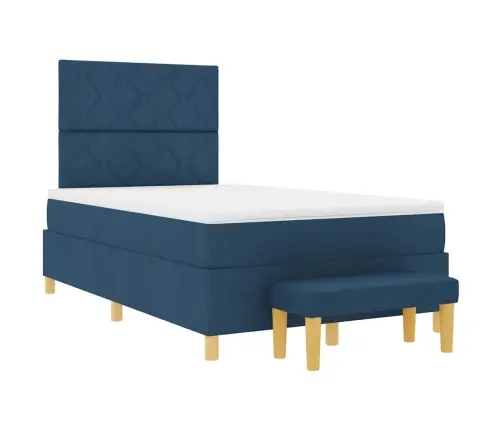 Kastītes Atsperu Gulta Ar Matraci Zila 120 X 190 Cm Audums Vidaxl