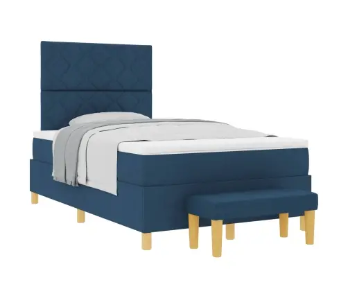 Kastītes Atsperu Gulta Ar Matraci Zila 120 X 190 Cm Audums Vidaxl