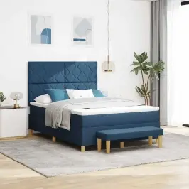Kastītes Atsperu Gulta Ar Spilvenu Zila 200 X 160 Cm Audums Vidaxl Kastītes Atsperu Gulta Ar Spilvenu Zila 200 X 160 Cm Audums Vidaxl