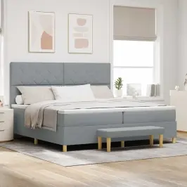 Kiemas Lova Su Čiužiniu Šviesiai Pilka 200 X 200 Cm Audinys