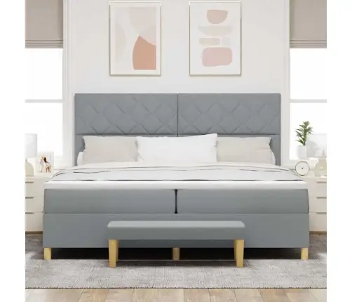 Kiemas Lova Su Čiužiniu Šviesiai Pilka 200 X 200 Cm Audinys