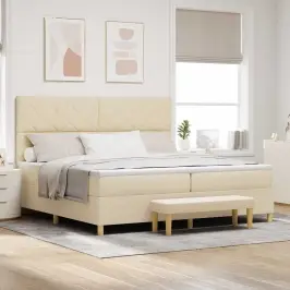Kastītes Atsperu Gulta Ar Matraci Krēmkrāsa 200 X 200 Cm Audums Vidaxl