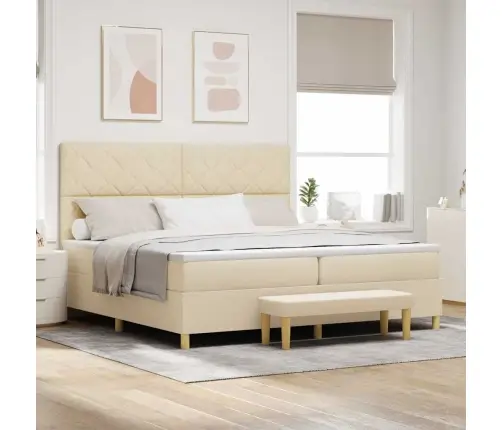 Kastītes Atsperu Gulta Ar Matraci Krēmkrāsa 200 X 200 Cm Audums Vidaxl