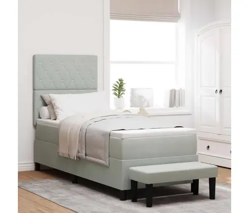 Kastes Pavasara Gulta Ar Matraci Un Soli Gaiši Pelēks 80X200 Cm Zīds Vidaxl