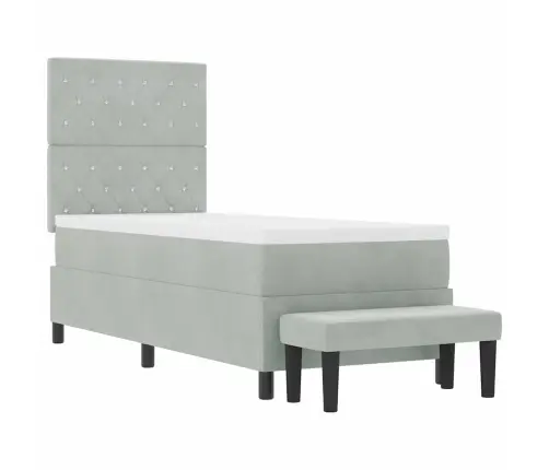 Kastes Pavasara Gulta Ar Matraci Un Soli Gaiši Pelēks 80X200 Cm Zīds Vidaxl