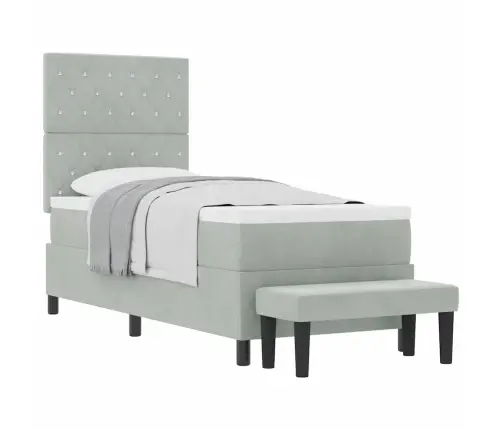 Kastes Pavasara Gulta Ar Matraci Un Soli Gaiši Pelēks 80X200 Cm Zīds Vidaxl