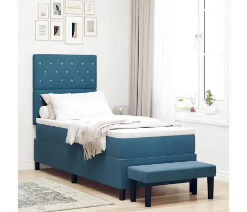 Kastītes Atsperu Gulta Ar Matraci Tumši Zila 80 X 200 Cm Samts Vidaxl