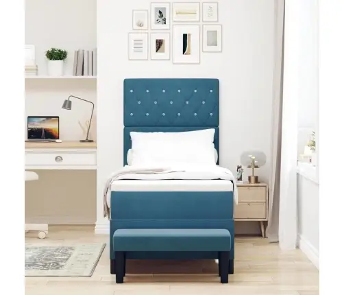 Kastītes Atsperu Gulta Ar Matraci Tumši Zila 80 X 200 Cm Samts Vidaxl