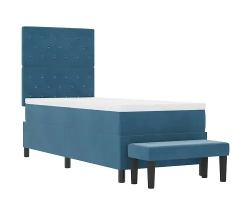 Kastītes Atsperu Gulta Ar Matraci Tumši Zila 80 X 200 Cm Samts Vidaxl