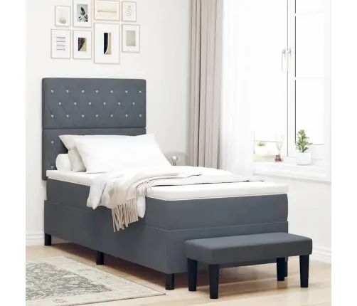 Kastīšu Pavasara Gulta Ar Matraci & Soliņu Tumši Pelēka 90X190 Cm Samts Vidaxl