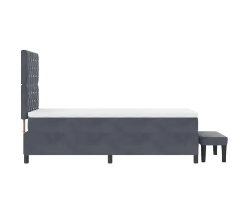 Kastīšu Pavasara Gulta Ar Matraci & Soliņu Tumši Pelēka 90X190 Cm Samts Vidaxl