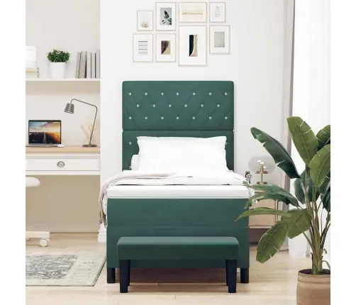 Kiemas Lova Su Čiužiniu Tamsiai Žalia 90 X 190 Cm Aksomas