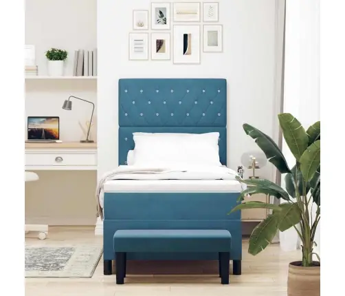 Kastītes Atsperu Gulta Ar Matraci Tumši Zila 90 X 200 Cm Samts Vidaxl