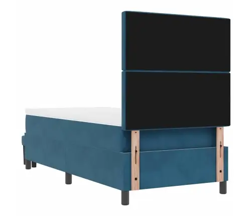 Kastītes Atsperu Gulta Ar Matraci Tumši Zila 90 X 200 Cm Samts Vidaxl