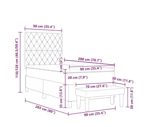 Kastītes Atsperu Gulta Ar Matraci Tumši Zila 90 X 200 Cm Samts Vidaxl