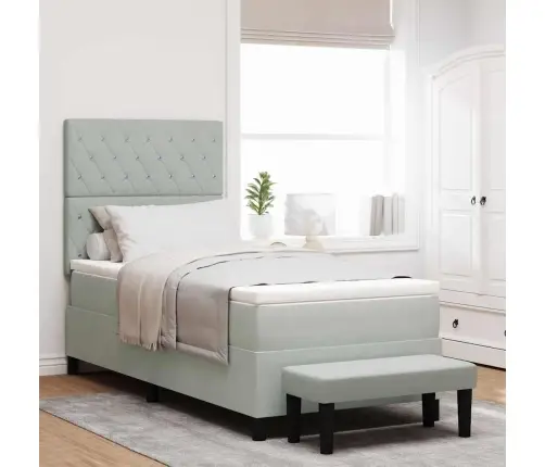 Kaste Matrača Gulta Ar Matraci Un Soliņu Gaiši Pelēks 100X200 Cm Samts Vidaxl