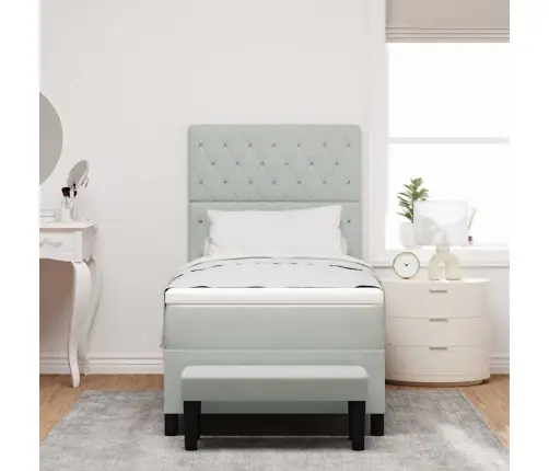 Kaste Matrača Gulta Ar Matraci Un Soliņu Gaiši Pelēks 100X200 Cm Samts Vidaxl