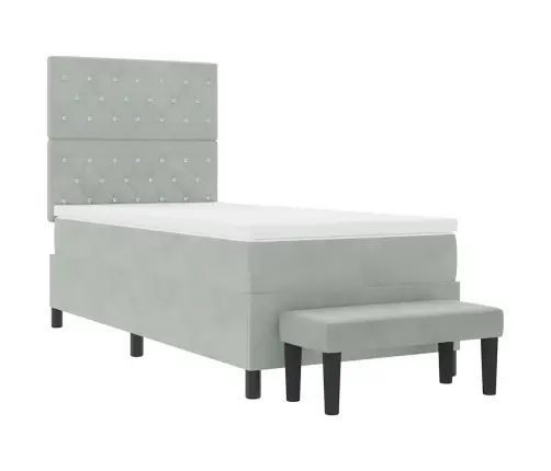 Kaste Matrača Gulta Ar Matraci Un Soliņu Gaiši Pelēks 100X200 Cm Samts Vidaxl