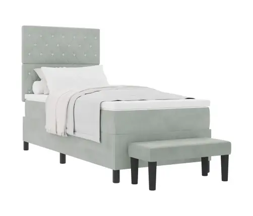 Kaste Matrača Gulta Ar Matraci Un Soliņu Gaiši Pelēks 100X200 Cm Samts Vidaxl