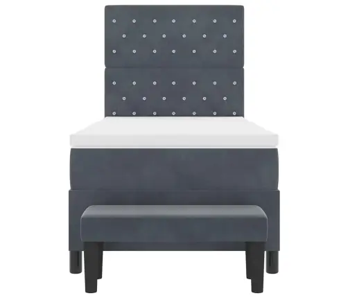 Kiemas Lova Su Čiužiniu Tamsiai Pilka 100 X 200 Cm Aksomas